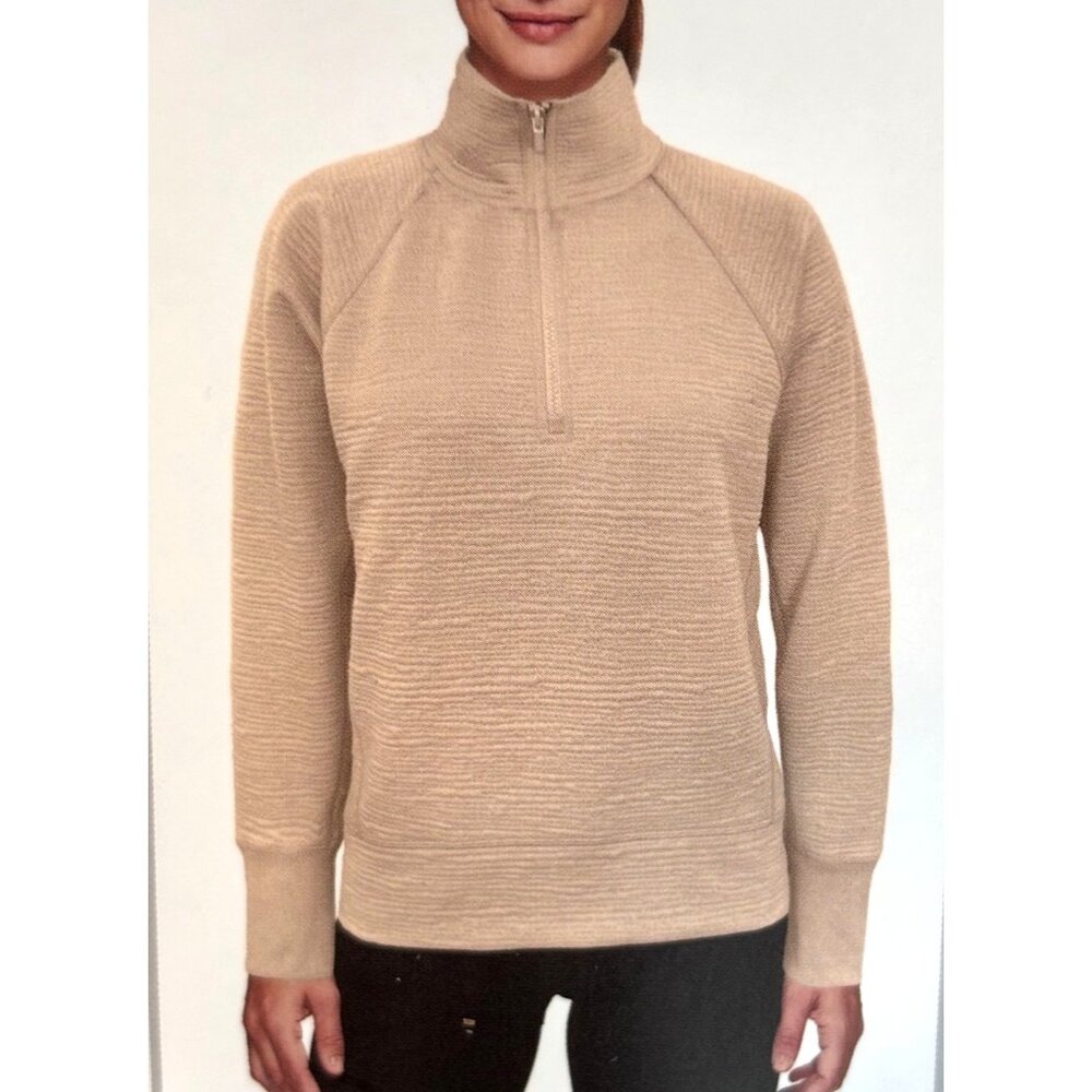 RBX Women's XXL Beige Textured Jacquard 1/4 Zip‎ Mock Neck Pullover Back Pleat
